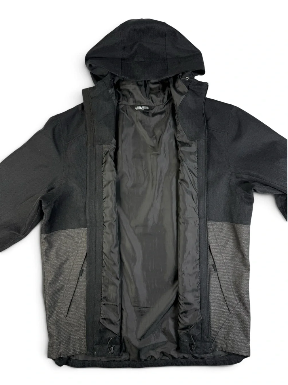 The North Face Herringbone Hooded Jacket Black Gray Fully Lined